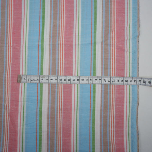 Multistripes - pink and blue linen fabric - T140