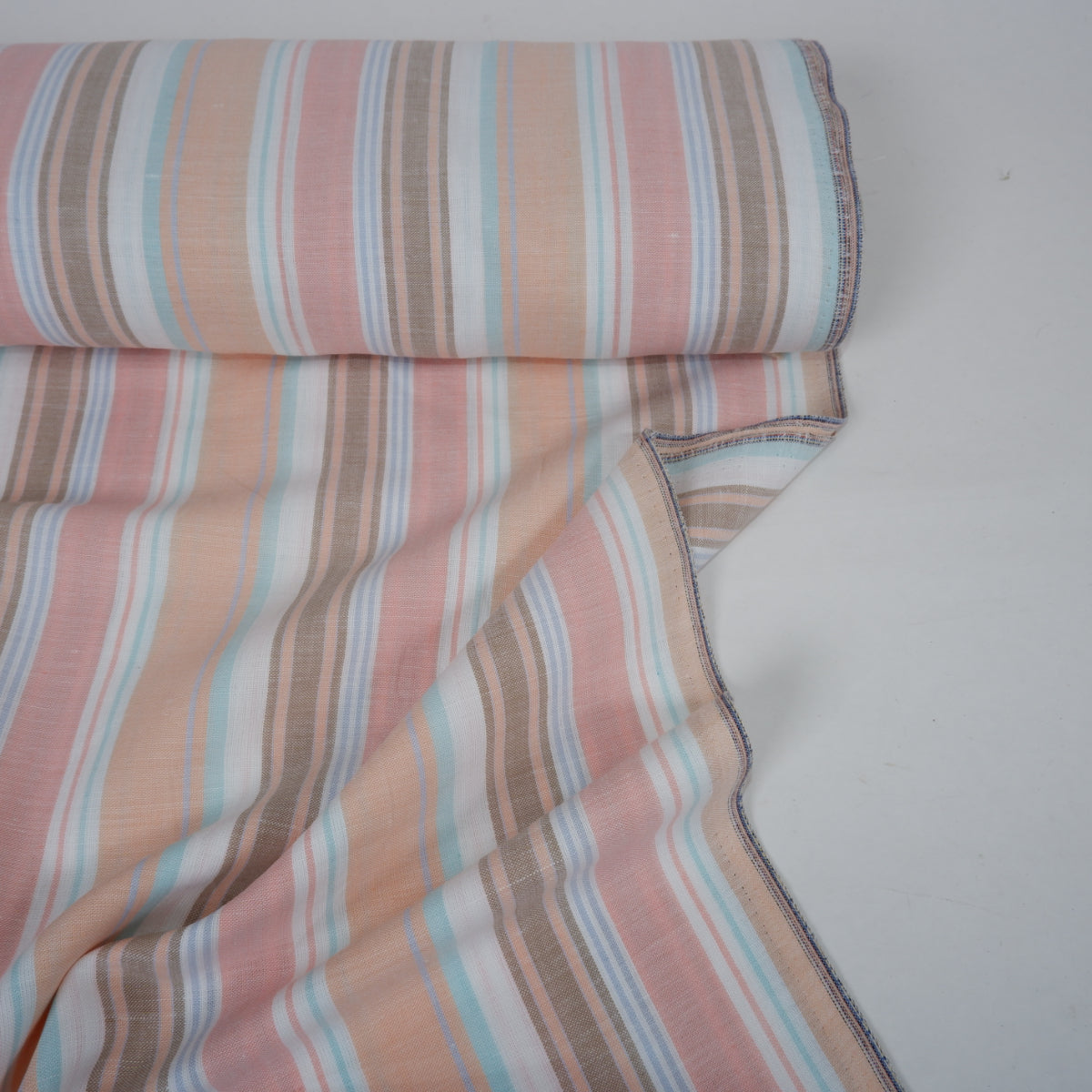 Multistripes - coral and orange linen fabric - T133