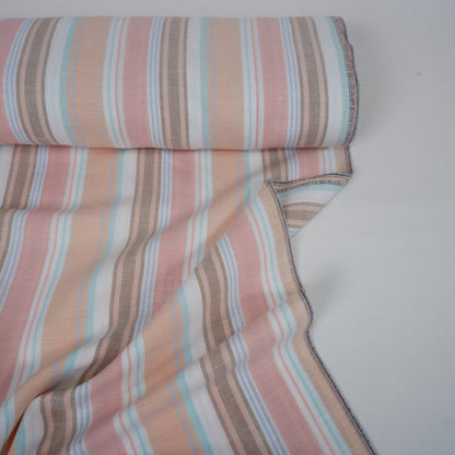 Multistripes - coral and orange linen fabric - T133