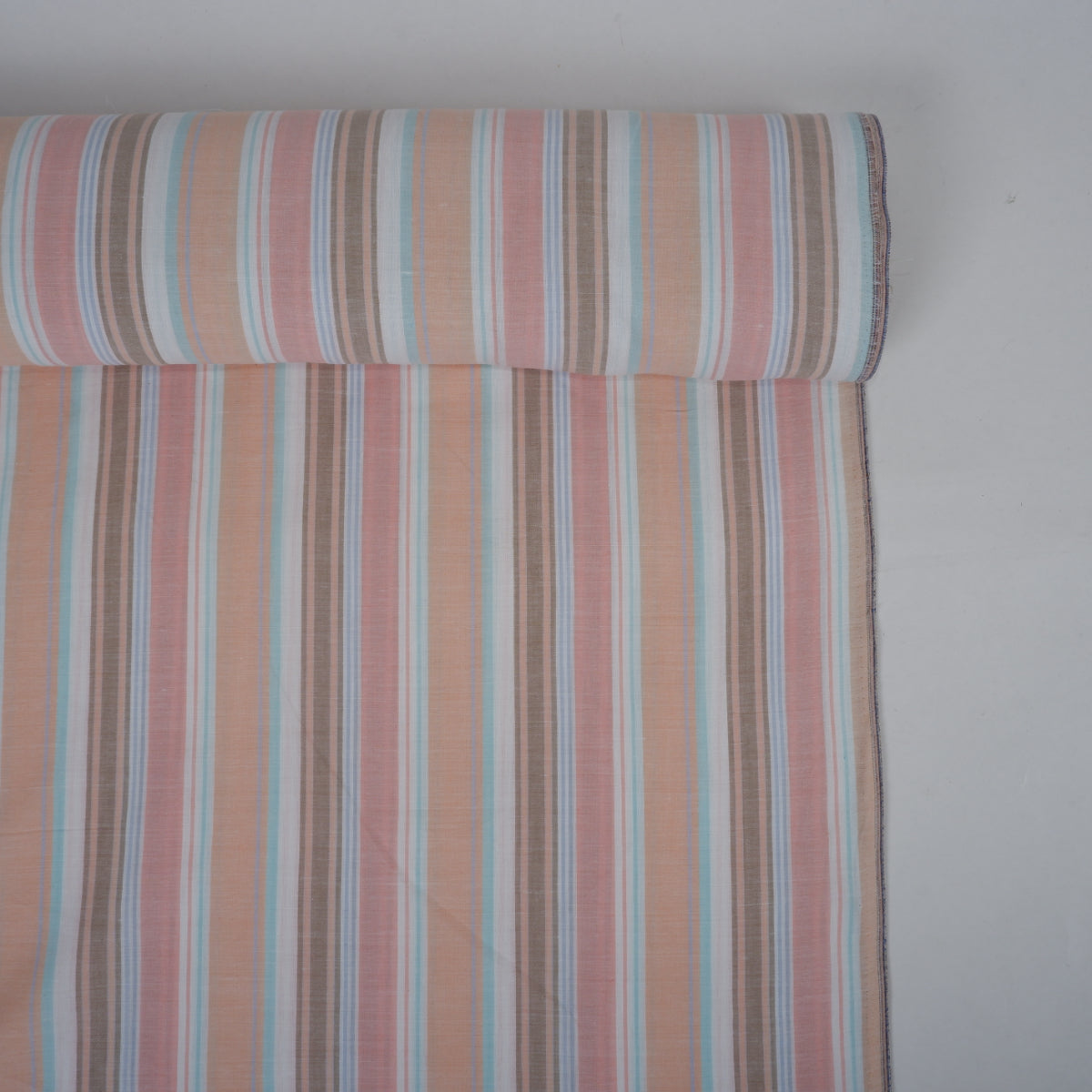 Multistripes - coral and orange linen fabric - T133