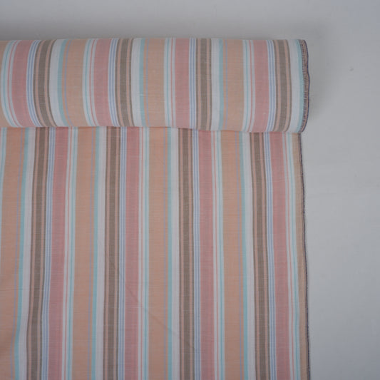 Multistripes - coral and orange linen fabric - T133