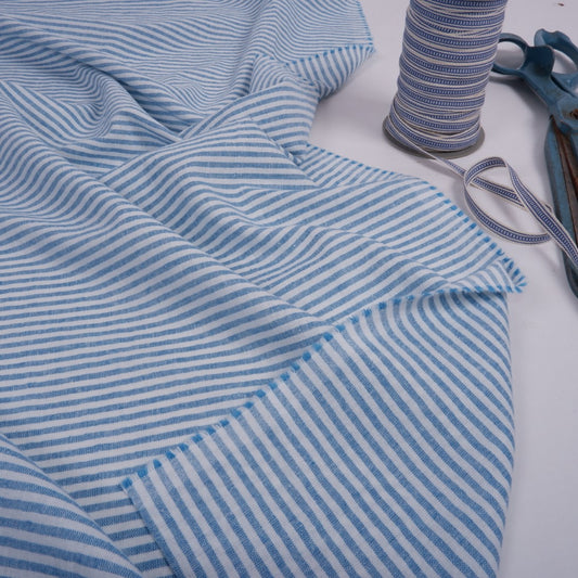 266 cm WIDE - Blue and white stripes - linen fabric - T163