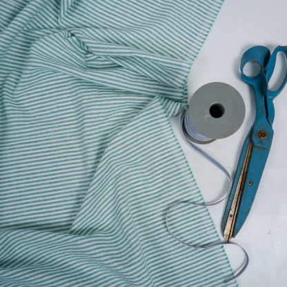 192 cm WIDE - Green and white stripes - linen fabric - T162