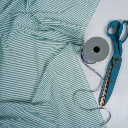 192 cm WIDE - Green and white stripes - linen fabric - T162