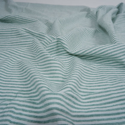 192 cm WIDE - Green and white stripes - linen fabric - T162