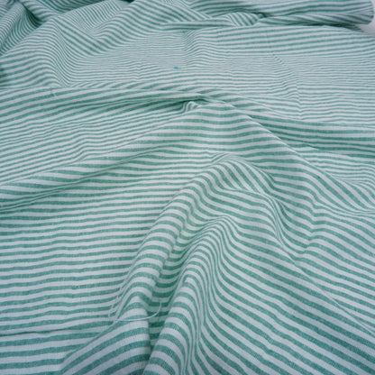 192 cm WIDE - Green and white stripes - linen fabric - T162