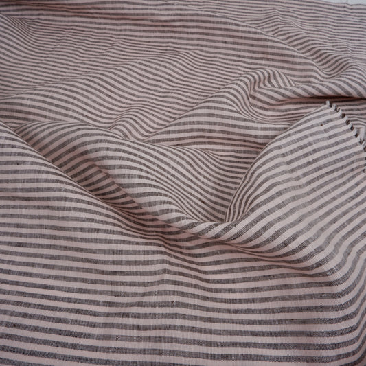 256 cm WIDE - Pink and black stripes - linen fabric - T161