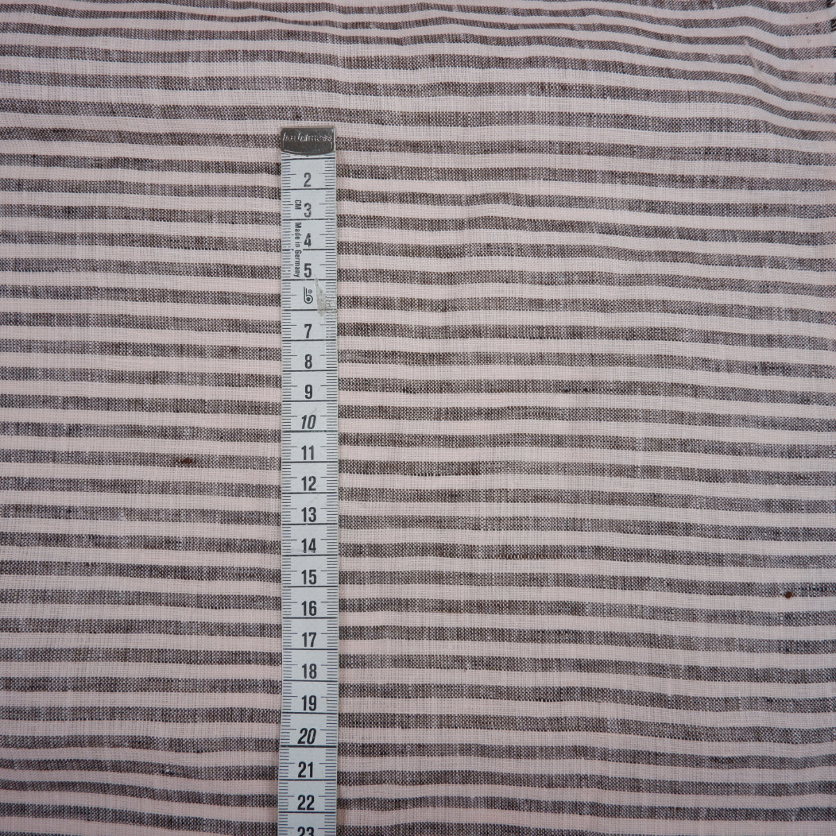 256 cm WIDE - Pink and black stripes - linen fabric - T161
