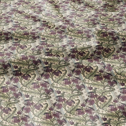 100% linen Thistle prints fabric for Curtain Upholstery Cushion - wildflower Art deco flower print fabric for dress making sewing