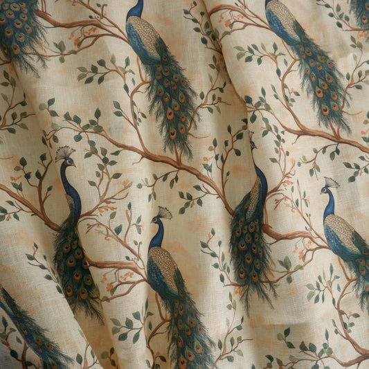 Peacock - Printed linen fabric - LL354P