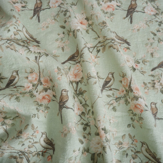 Bloom - Mint green - Printed linen fabric - LL355P