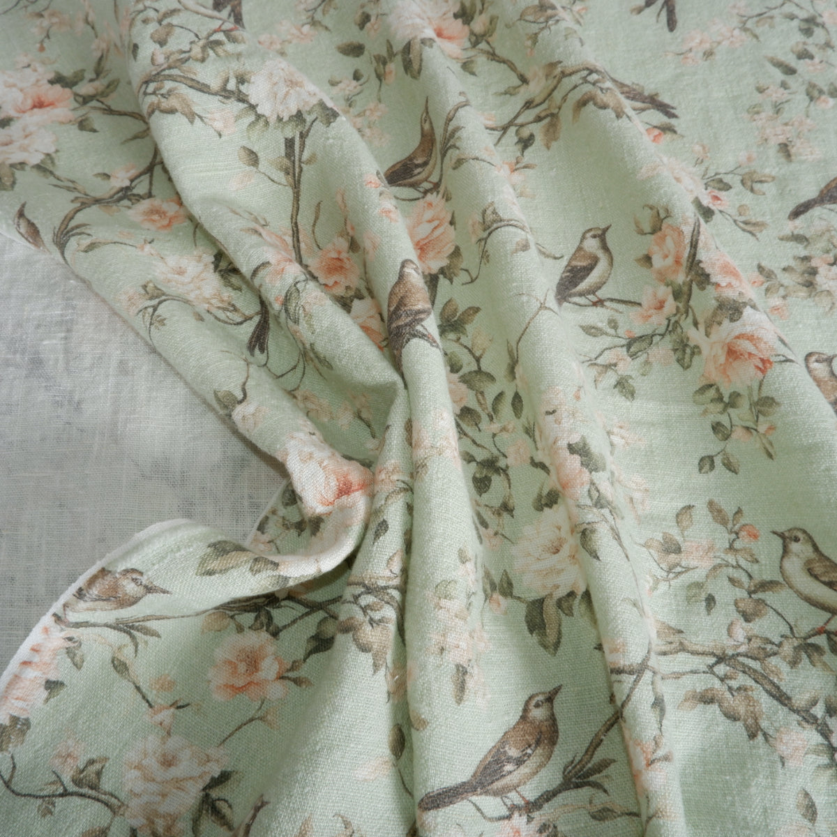 Bloom - Mint green - Printed linen fabric - LL355P