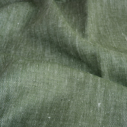 Linen fabric - Herringbone green - T115