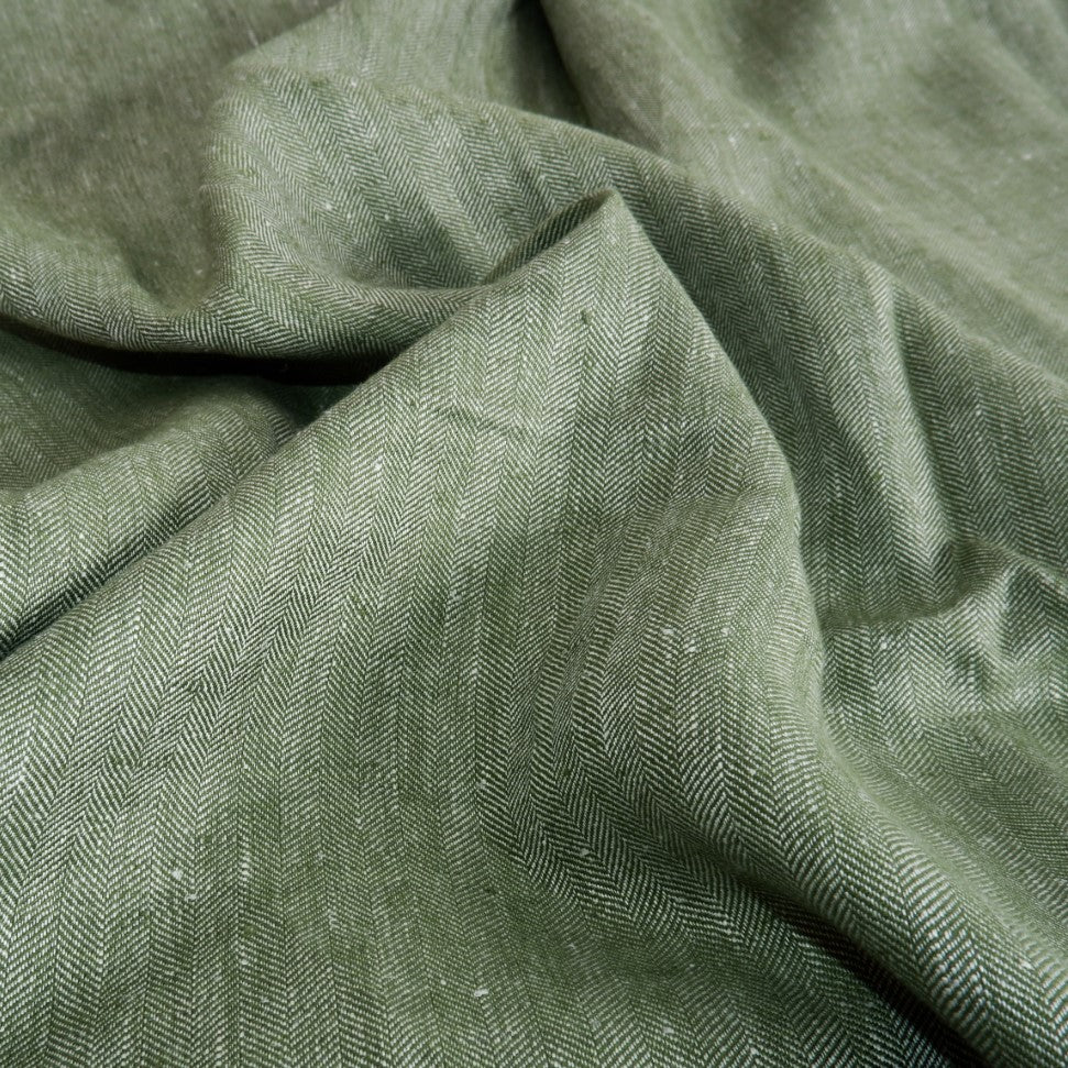 Linen fabric - Herringbone green - T115
