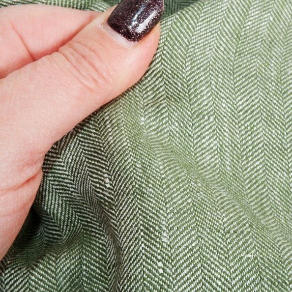 Linen fabric - Herringbone green - T115