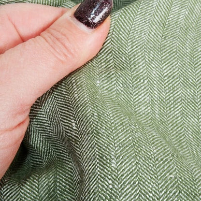 Linen fabric - Herringbone green - T115