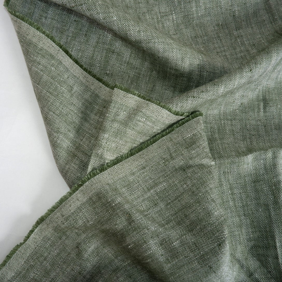 Linen fabric - Herringbone Dark green - T116