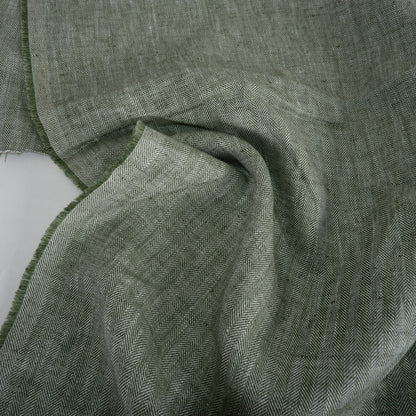 Linen fabric - Herringbone Dark green - T116