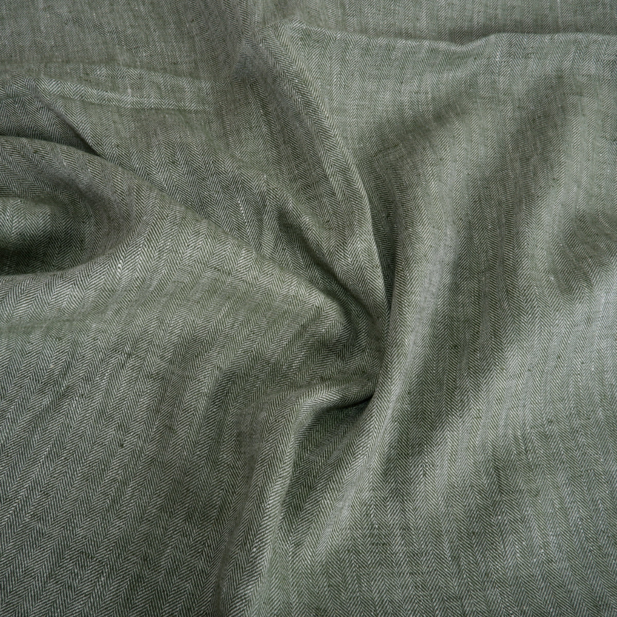 Linen fabric - Herringbone Dark green - T116