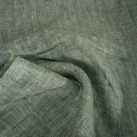 Linen fabric - Herringbone Dark green - T116