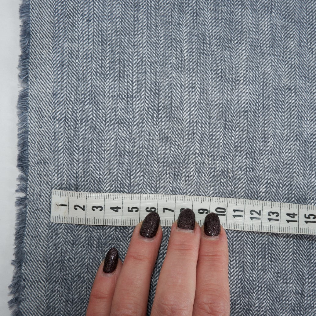 Linen fabric - Herringbone Blue - T113