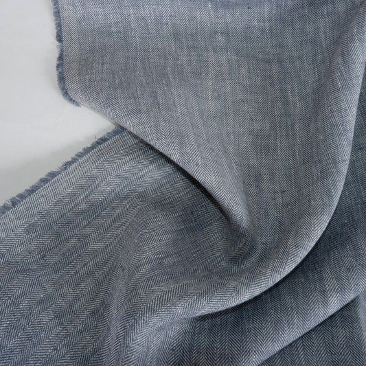 Linen fabric - Herringbone Blue - T113