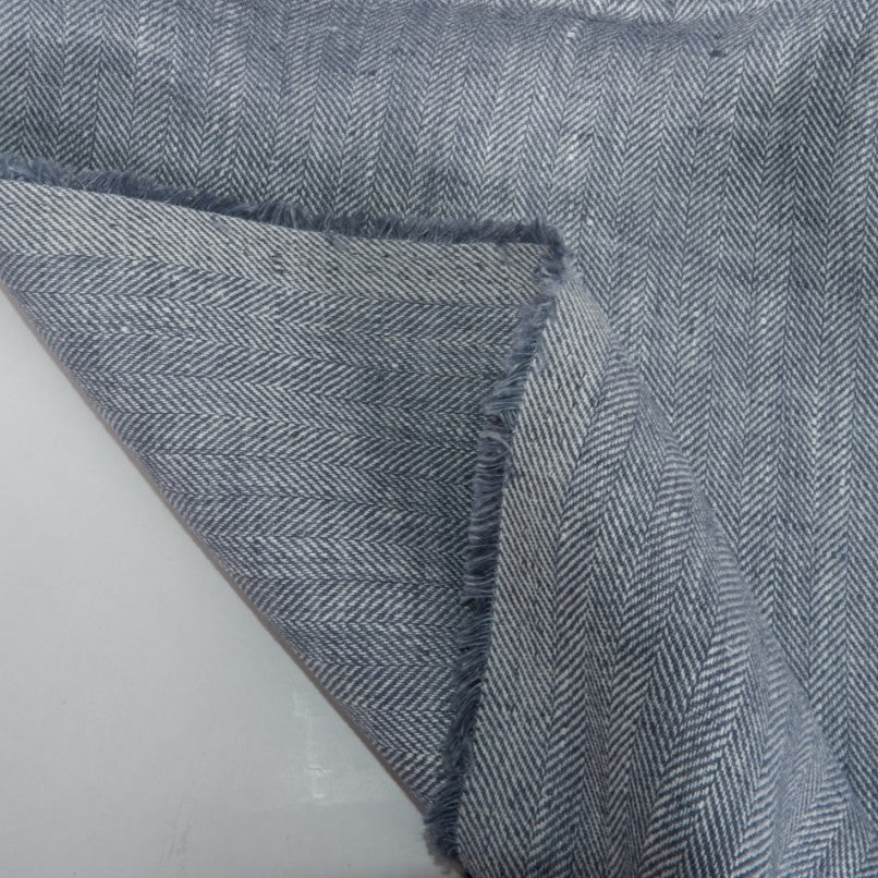 Linen fabric - Herringbone Blue - T113