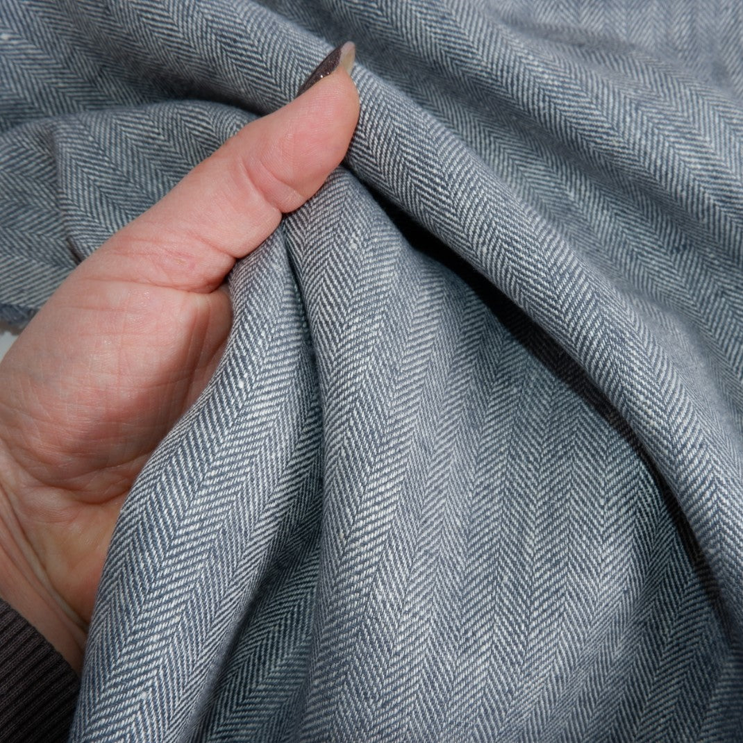 Linen fabric - Herringbone Blue - T113