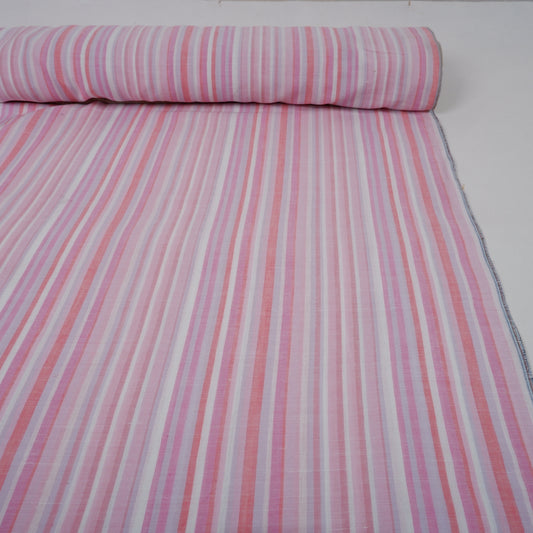 Multistripes - pink stripes - linen fabric - T134