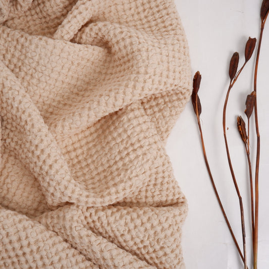 Beige Waffle Linen Bath Towel