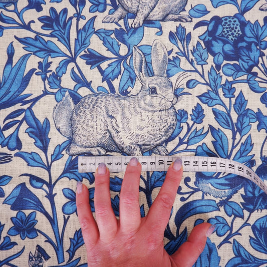 Blue rabbit - Printed linen fabric - LL358P