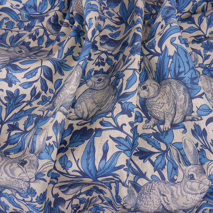 Blue rabbit - Printed linen fabric - LL358P