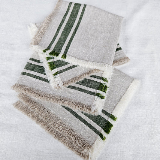 Village green - linen napkin  - with fringes