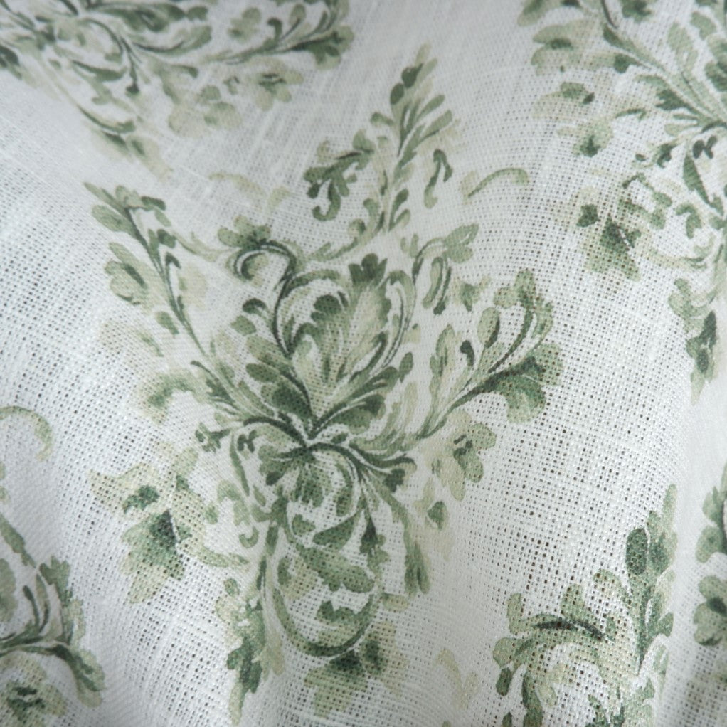 Green block print on white - Printed linen fabric - LL361P