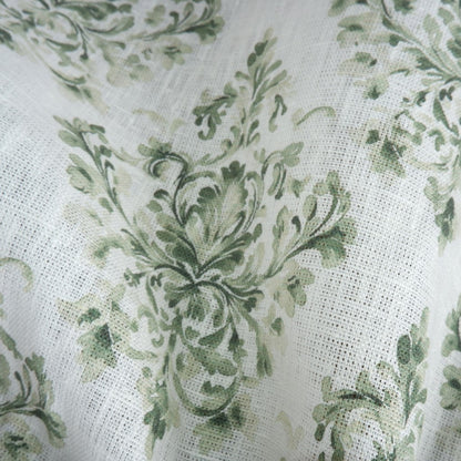 Green block print on white - Printed linen fabric - LL361P