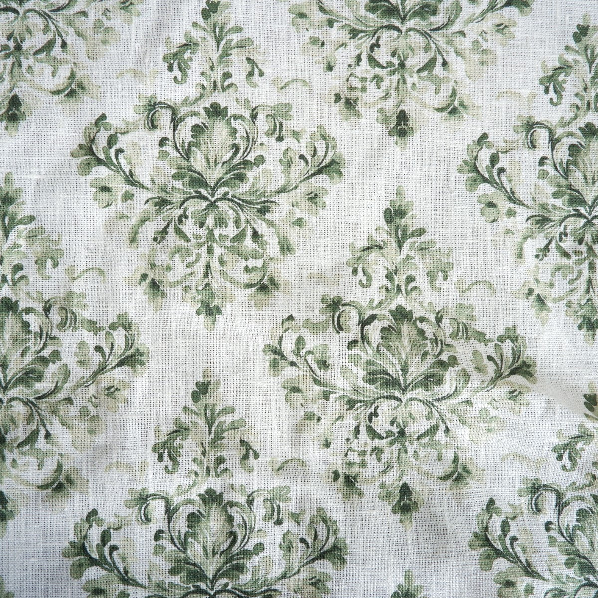 Green block print on white - Printed linen fabric - LL361P