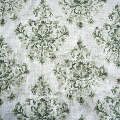 Green block print on white - Printed linen fabric - LL361P