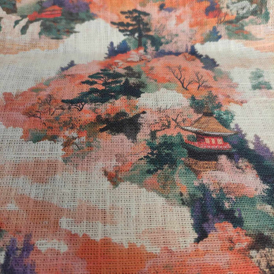 Oriental Autumn Printed linen fabric - LL365P