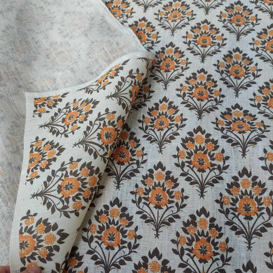 Tree of life Indian Blockprint Printed linen fabric - LL366P
