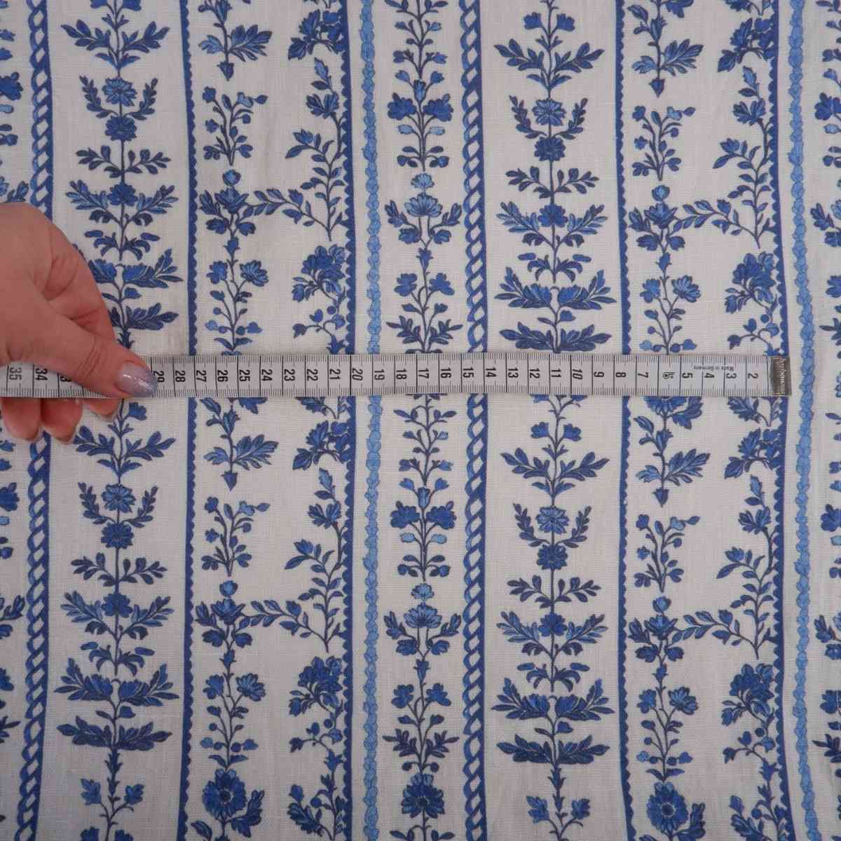 Lourmarin floral stripes - Printed linen fabric - LL369P