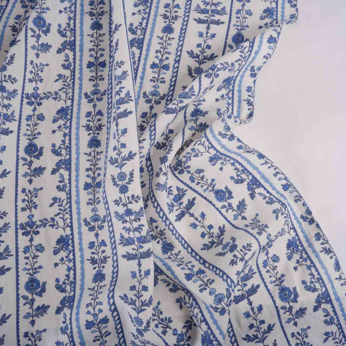 Lourmarin floral stripes - Printed linen fabric - LL369P