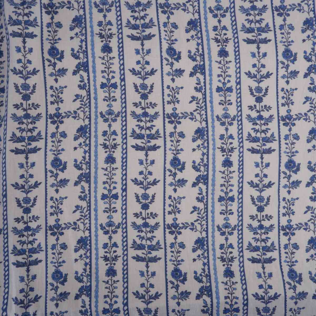 Blue block print on white - Printed linen fabric - LL348P