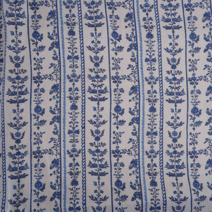 Blue block print on white - Printed linen fabric - LL348P