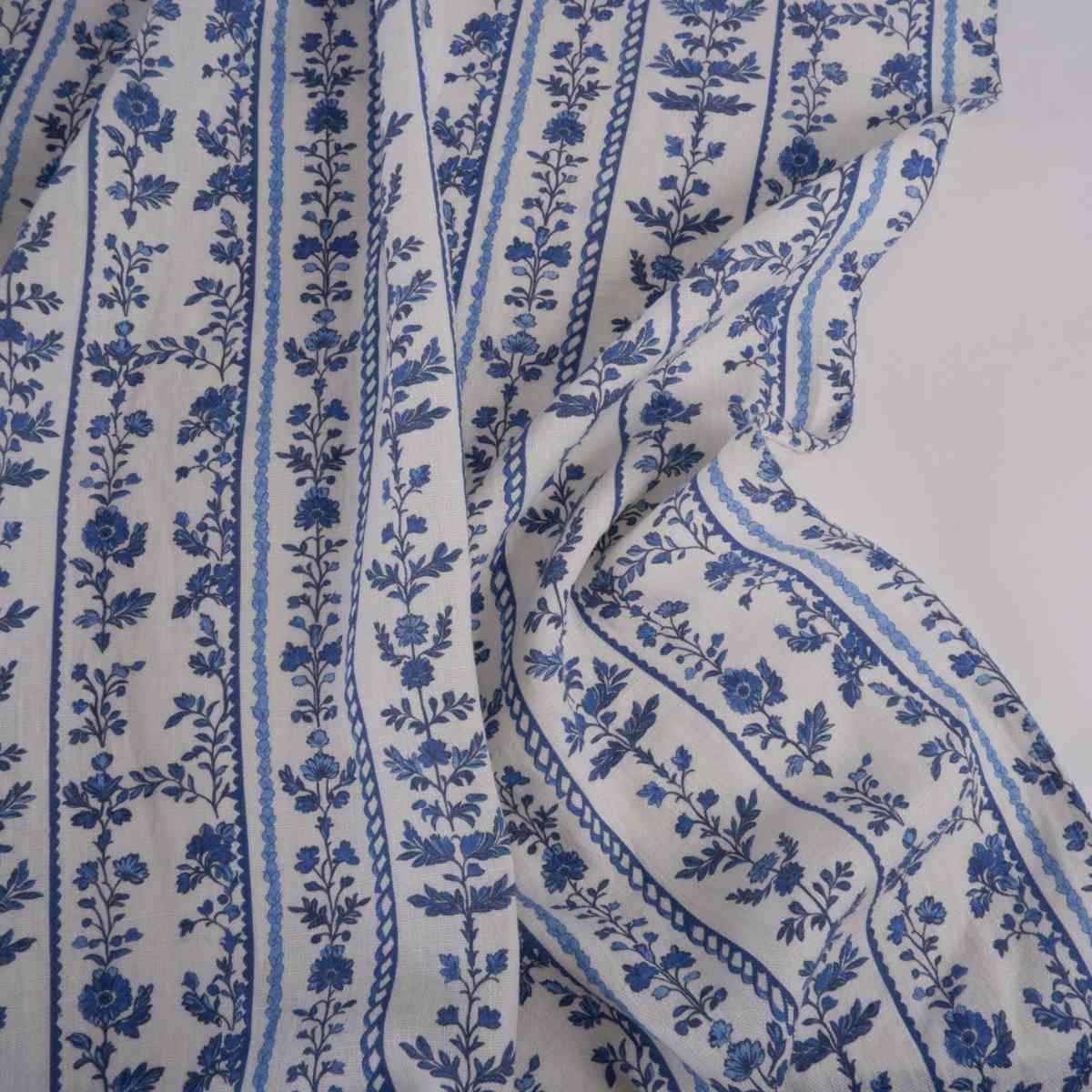Lourmarin floral stripes - Printed linen fabric - LL369P