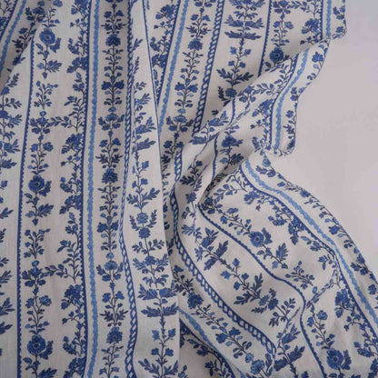 Lourmarin floral stripes - Printed linen fabric - LL369P