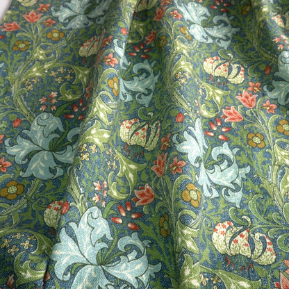 William Morris Golden Lilly in green  - Floral printed linen fabric - LL371P