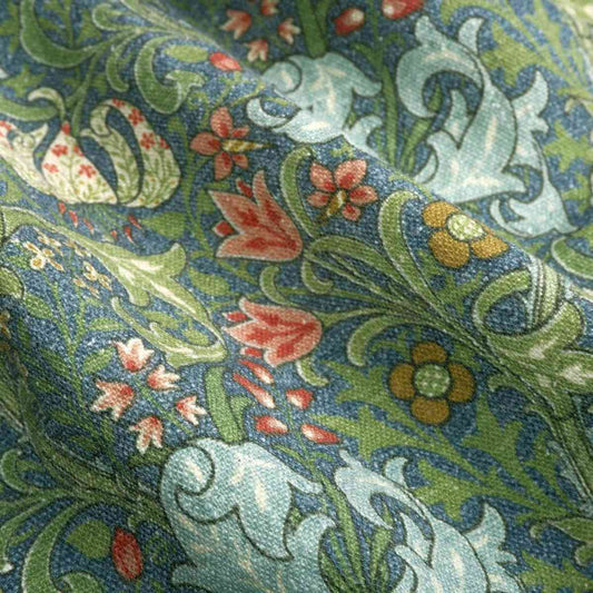 William Morris Golden Lilly in green  - Floral printed linen fabric - LL371P