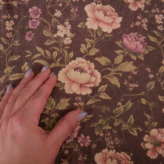 Provence Peonies - Printed floral  linen fabric - LL372P