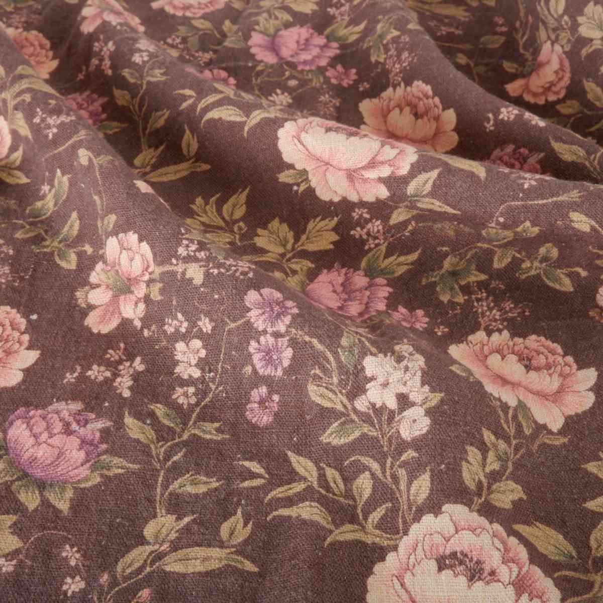 Provence Peonies - Printed floral  linen fabric - LL372P