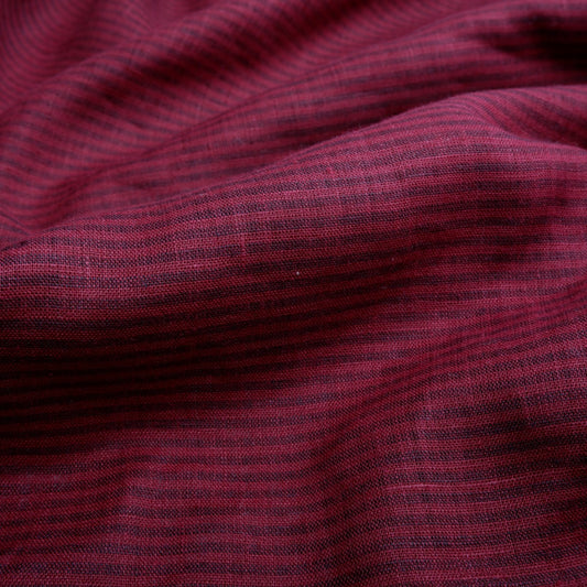 Bordo and black stripes - linen fabric - T129